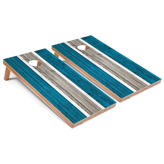 Skip's Garage | Turquoise Striped Cornhole Boards | Includes (2) Boards, (8) Bags & Optional Accessories
