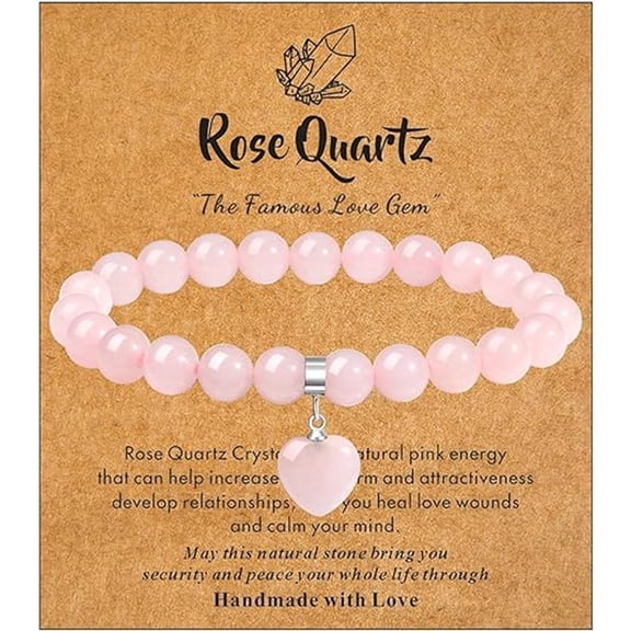 Top-kevin Healing Crystal Bracelet for Women, 8 mm Natural Gemstone Beaded Bracelet, Love Heart Bracelet Jewelry Gifts for Birthday Mothers Day Valentine's Day Anniversary