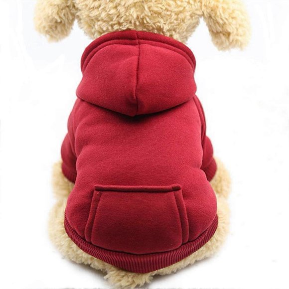 Winter Dog Hoodie Sweaters with Pockets Warm Dog Clothes for Small Dogs Chihuahua Coat Clothing Puppy cat Custume (Wine red, X-Small)