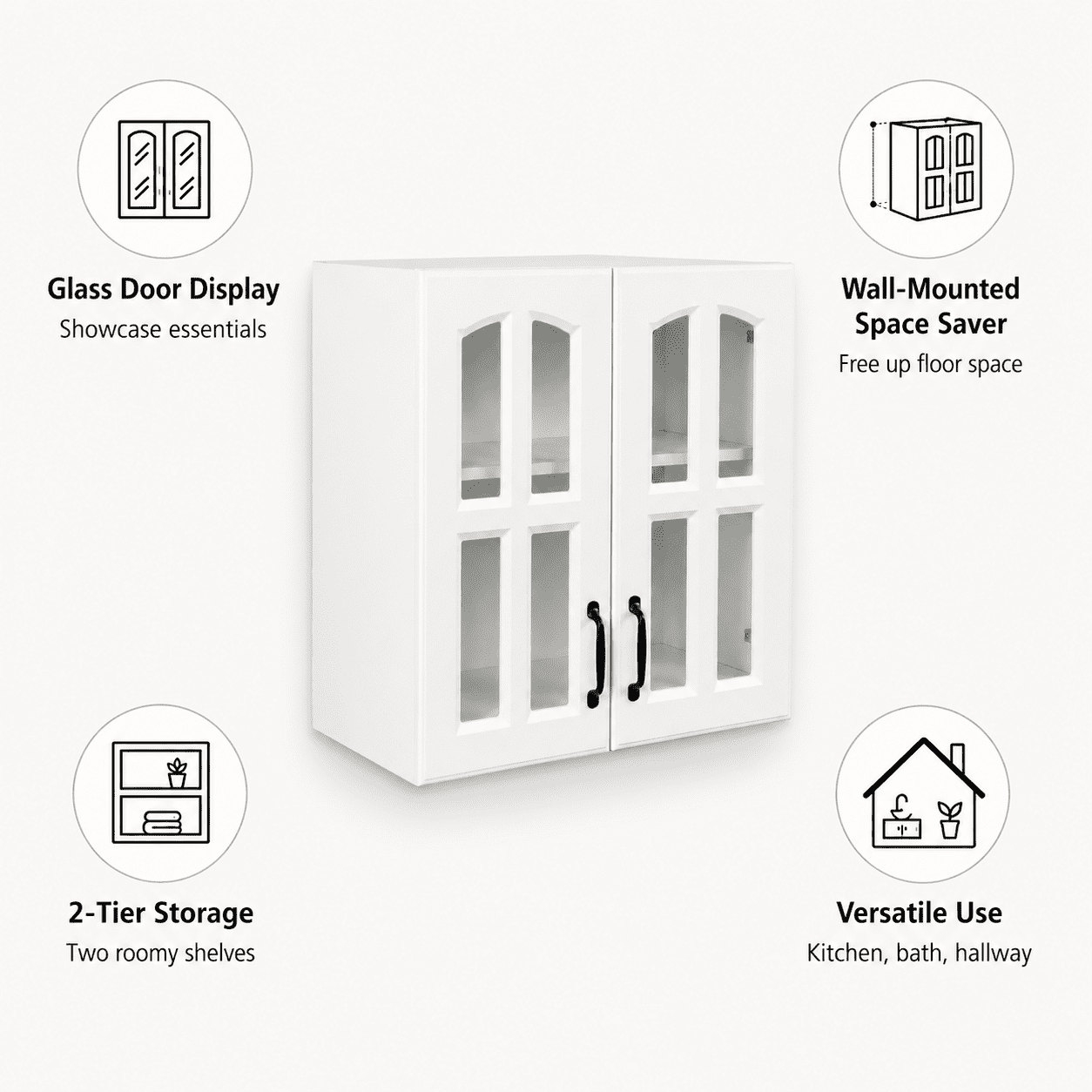 Aukfa Wall Mounted Cabinet, Floating Storage Cabinet for Bathroom, Kitchen, Hallway and Living Room, White