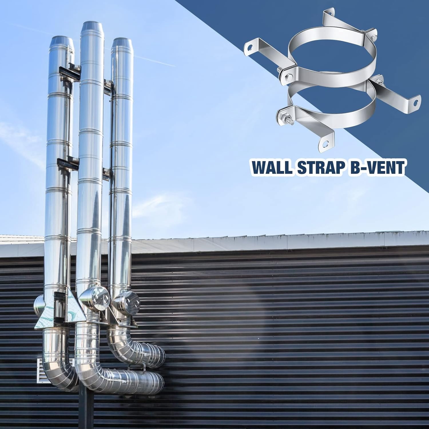 2 Pcs 6 Inch B Vent Wall Strap Round Gas Vent Pipe Strap Rigid Split Ring Hanger Galvanized Steel Support Bracket For Furnace Water Heater Duct Installation