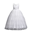 thumbnail image 2 of Xdegoge Flower Girl Dresses for Wedding Lace Floral Embroidered V-Neck Satin Waist Full Length Tulle Ball Gown Kids Formal Pageant Party Dance Performance Ceremony Gown Size 7 Years, 2 of 7