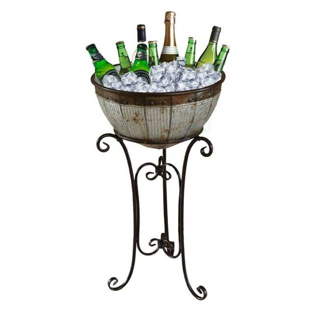 Galvanized Metal Beverage Cooler Tub with Stand, Brown