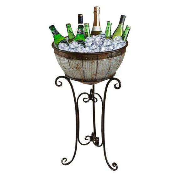 Galvanized Metal Beverage Cooler Tub with Stand, Brown