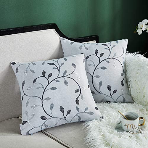 AmHoo Jacquard Leaf Pattern Soft Throw Pillow Covers Embroidered Cushion Covers Set of 2 Pillowcase for Sofa Couch Home Decorative 20x20Inch Silver