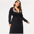 thumbnail image 2 of Vestido de cóctel con bordado floral mexicano de manga corta y corte A para mujer, 2 of 7