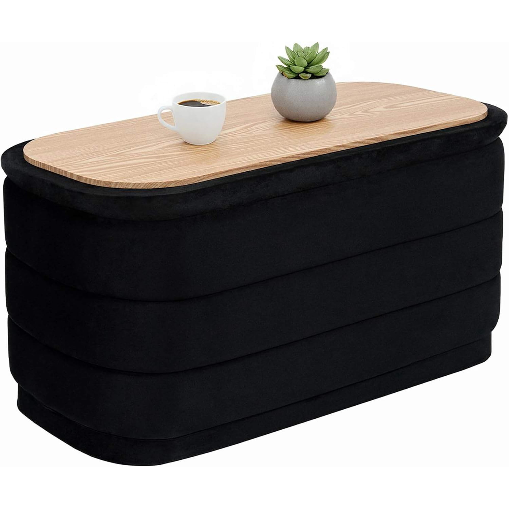 Square Velvet Storage Ottoman with Removable Tray Foot Rest and Coffee Table for Dorm or Living Room Black 30 Inches