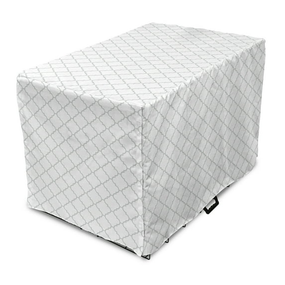 Grey Dog Crate Cover, Simple Monochrome Patterns Geometric Linked Forms on Plain Background Modern, Easy to Use Pet Kennel Cover Small Dogs Puppies Kittens, 7 Sizes, White Grey, by Ambesonne