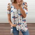 thumbnail image 2 of Cute Airplane Pattern Womens Summer V Neck Zipper Top Short Sleeve T Shirt Off Shoulder Top Casual Classy Loose Shirts, 2 of 7