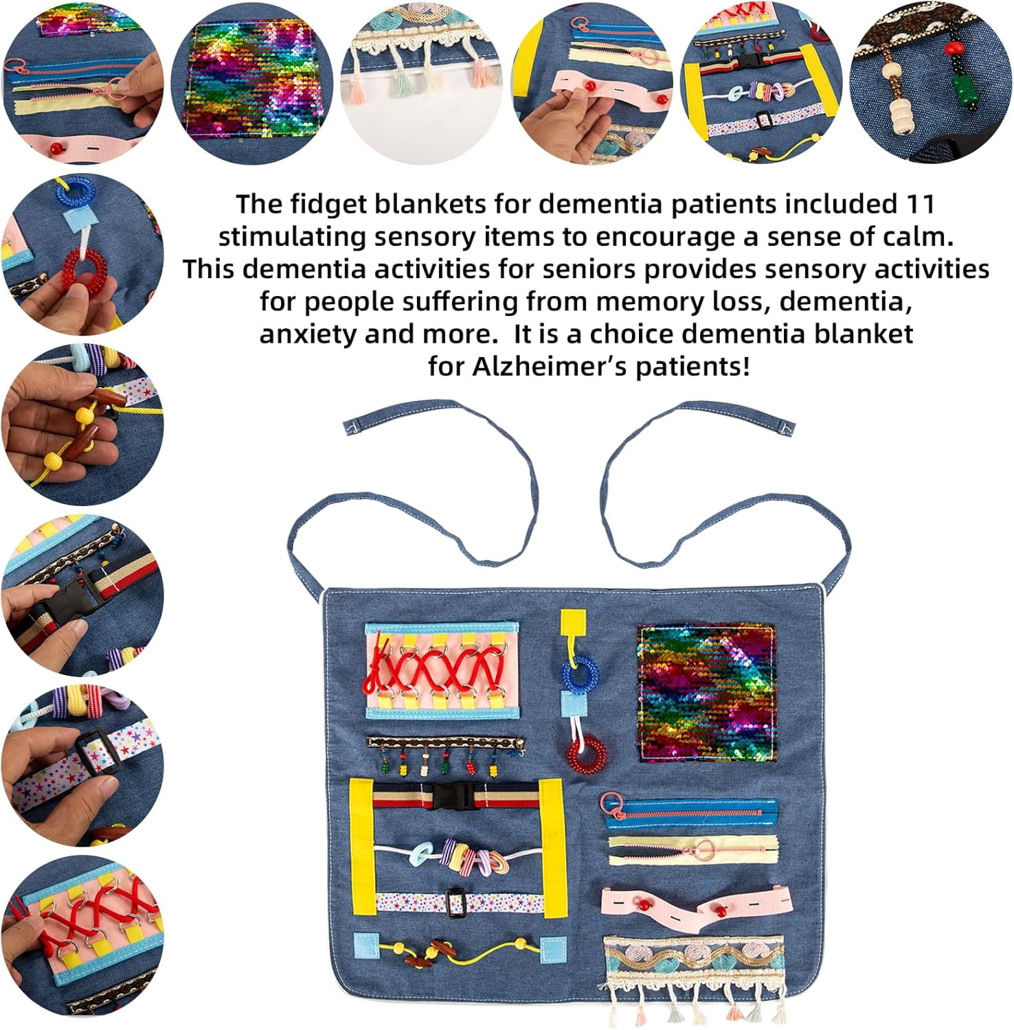 AMQTSLM Fidget Apron for Elderly, Fidget Blanket for Adults with Dementia, Dementia Products for Elderly, Sensory Blanket for Dementia Patients or Alzheimer