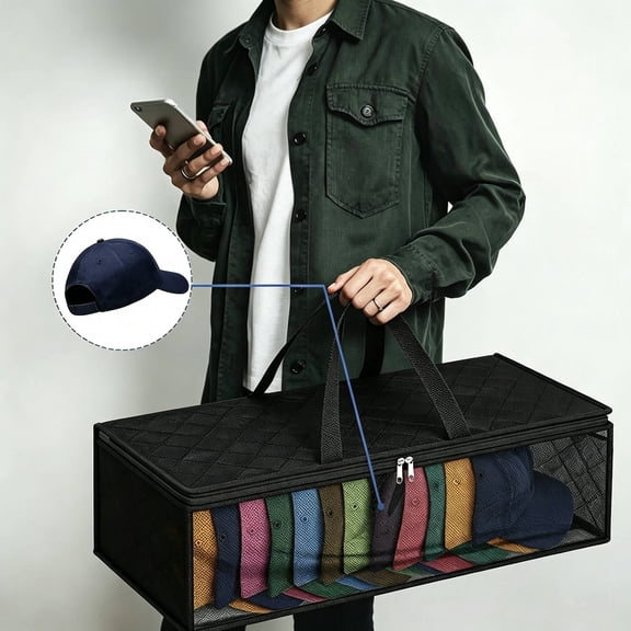 Stackable Hat Organizer for Baseball Caps, Hat Storage Bag with 2 Carry Handles for Closet Moisture & Dust Proof, Hat Racks Holder Organizer Case for Closet Hold 40 Caps (1 Pc-gray)