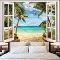 thumbnail image 2 of Beach Landscape Tapestry, Tropic Ocean Sea Island Palm Tree Seaside Tapestries for Living Room Summer Window Wall Hanging, 2 of 9