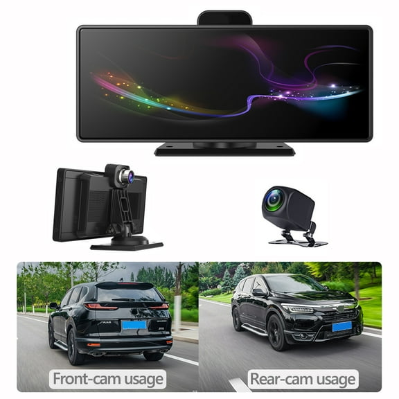 Portable Smart Wireless Apple CarPlay Android auto Car Stereo, 10.26 Inch HD Touch Screen with Front 2K Dash Cam, Car Radio Receiver Bluetooth FM Transmitter Multifunction with 1080P Backup Camera