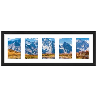 11x14 Collage Picture Frame - Holds 5 Pics (4x6) With Mat Or 1 Pic (11x14) Without Mat - Black MDF Frame, Wall Hanging Decor