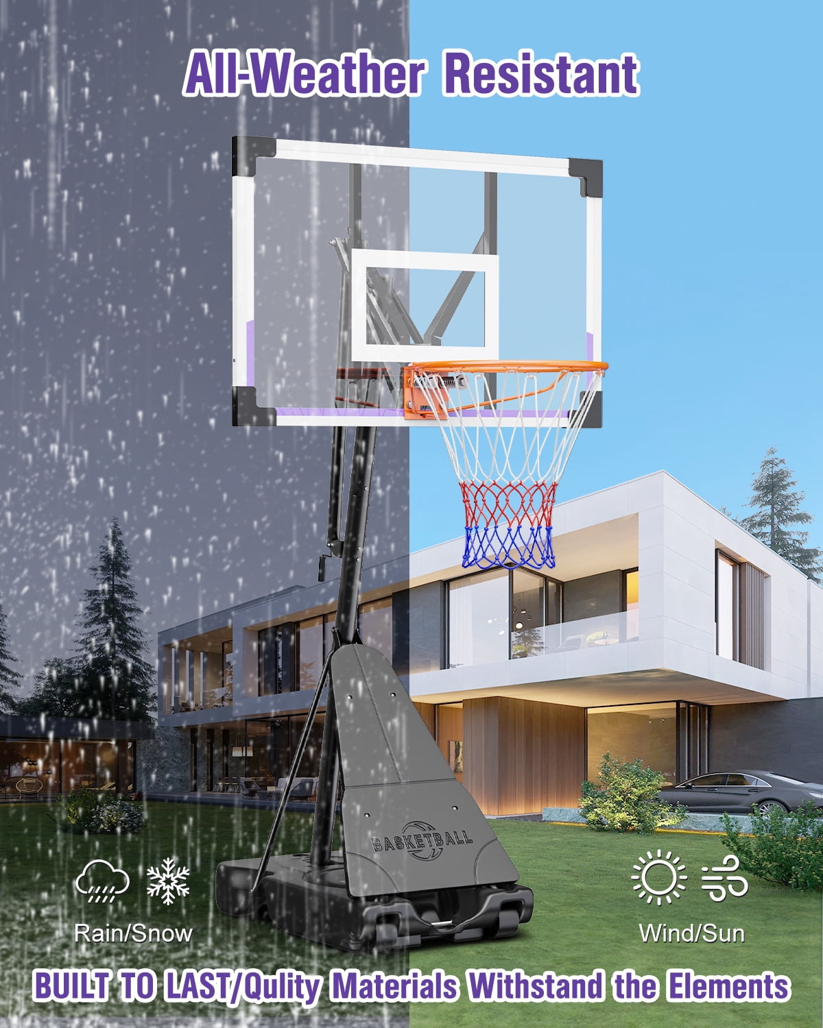 Toremore 48 Inch Portable Basketball Hoop, 5.25-10FT Adjustable Basketball Hoop with PC Backboard, Basketball Hoops & Goals for Kids/Teens/Adults in Backyard, Driveway & Indoor