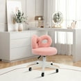 thumbnail image 6 of Lambswool Swivel Chair, 17.7in Cushion with Bow Backrest, 5 PU Wheels and Height Adjustment from 14.5-18.5in, Perfect for Vanity and Desk, 6 of 16