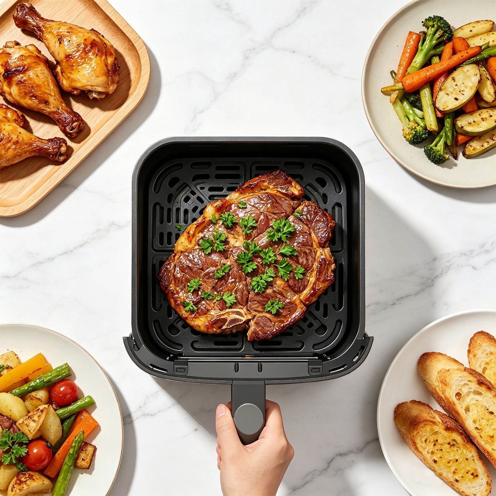 Casabay 4 QT Air Fryer with Viewing Window, 1500W 8-in-1 Electric Hot Air Fryer Oven, Digital Display, Compact Multi-Functional Cooker for Home Kitchen, Gray