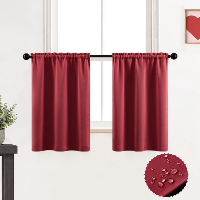 Cortinas de cocina XTMYI, decoración navideña roja, cortinas cortas para dormitorio, baño, decoración navideña, juego de 2 paneles de 30 x 30 pulgadas de largo