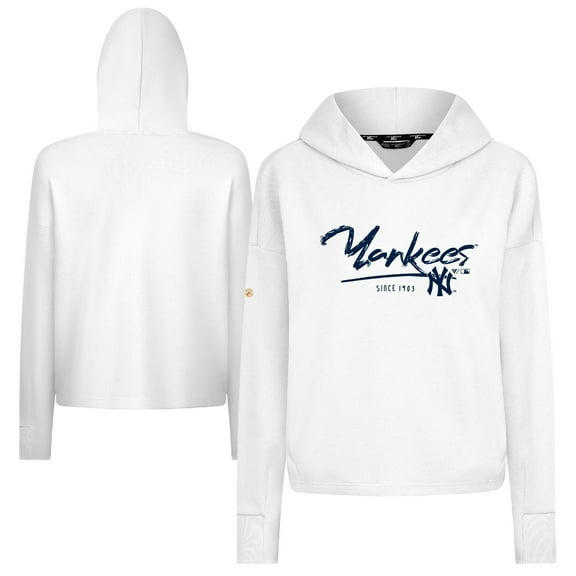 Women's-Levelwear  White New York Yankees Tri-Blend Sweet Express Cropped Pullover Hoodie