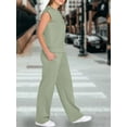 thumbnail image 4 of Women'S Two-Piece Casual Suit, Stand-Up Collar Top, Wide-Leg Pants, Vacation Travel Wear Light Green XL, 4 of 9