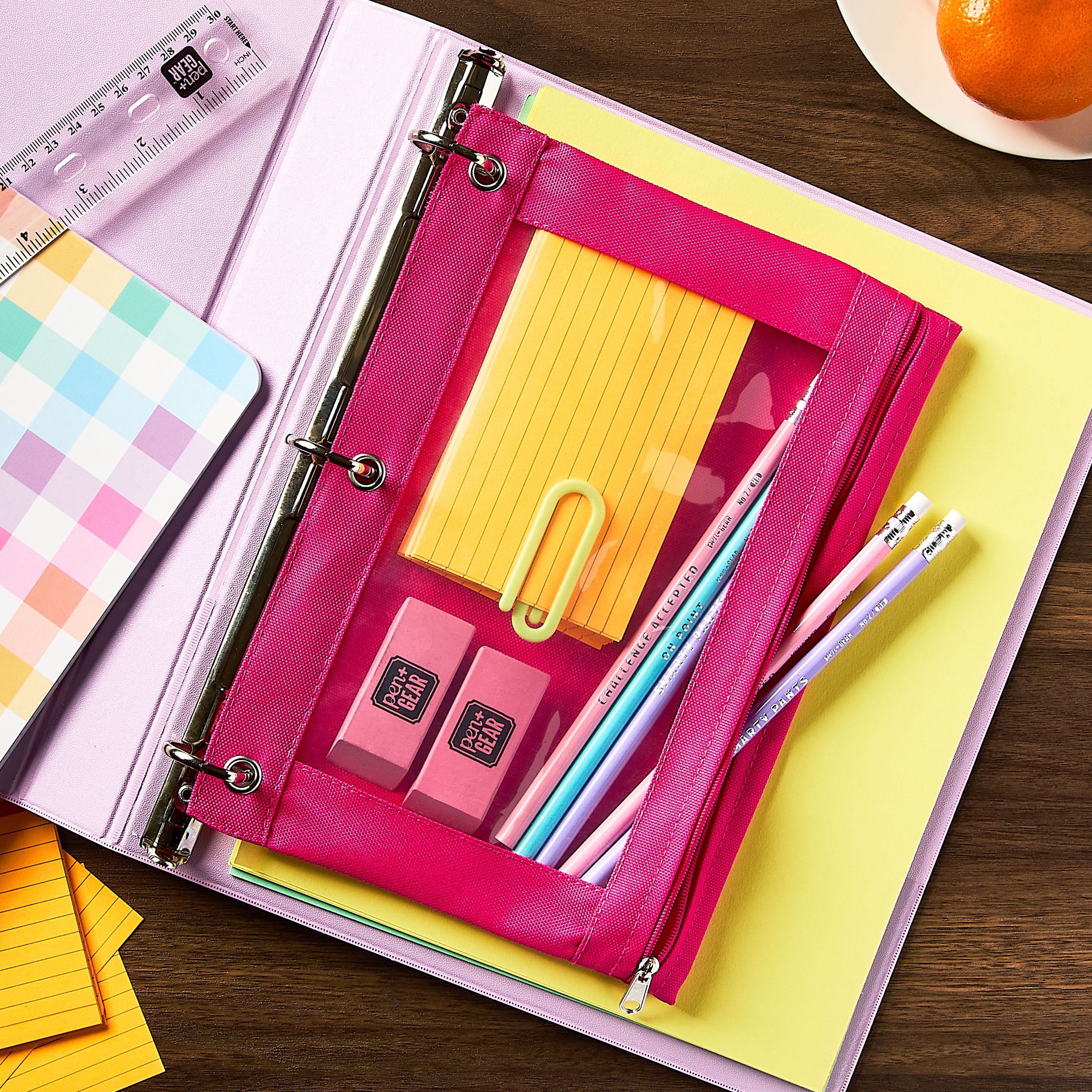 Pen+Gear Solid Pink 3-Ring Binder Pouch