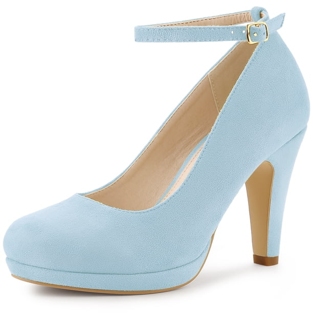 Zapatillas de tacón de aguja Allegra K correa de tobillo Cielo azul 38