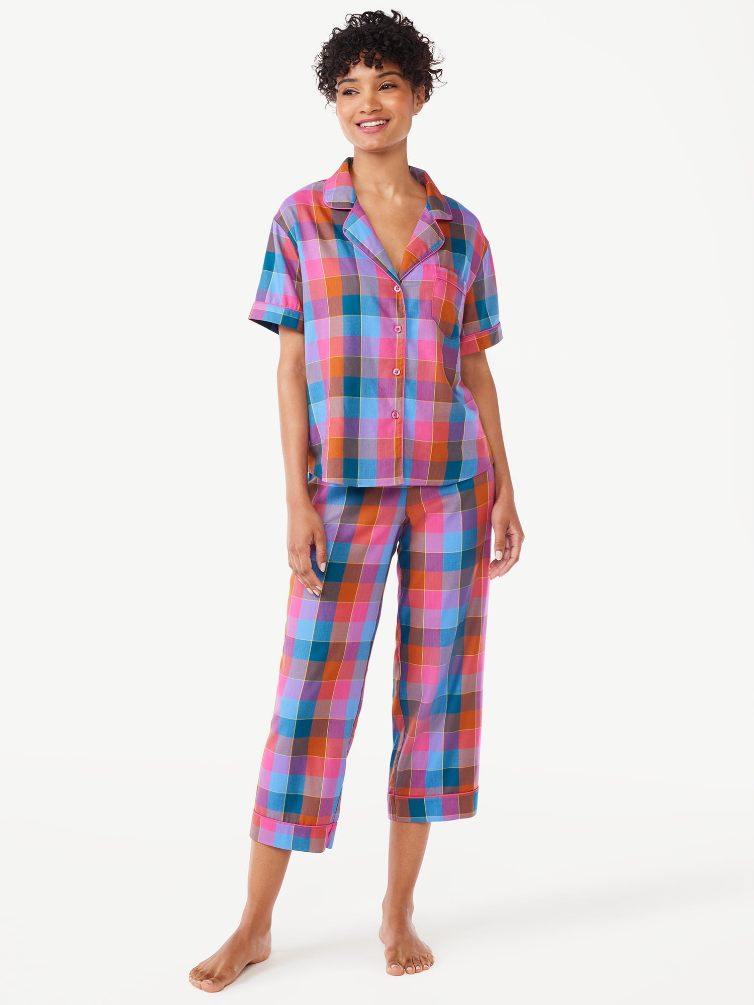 Joyspun Women's Woven Cropped Pajama Pants, Sizes S to 3X