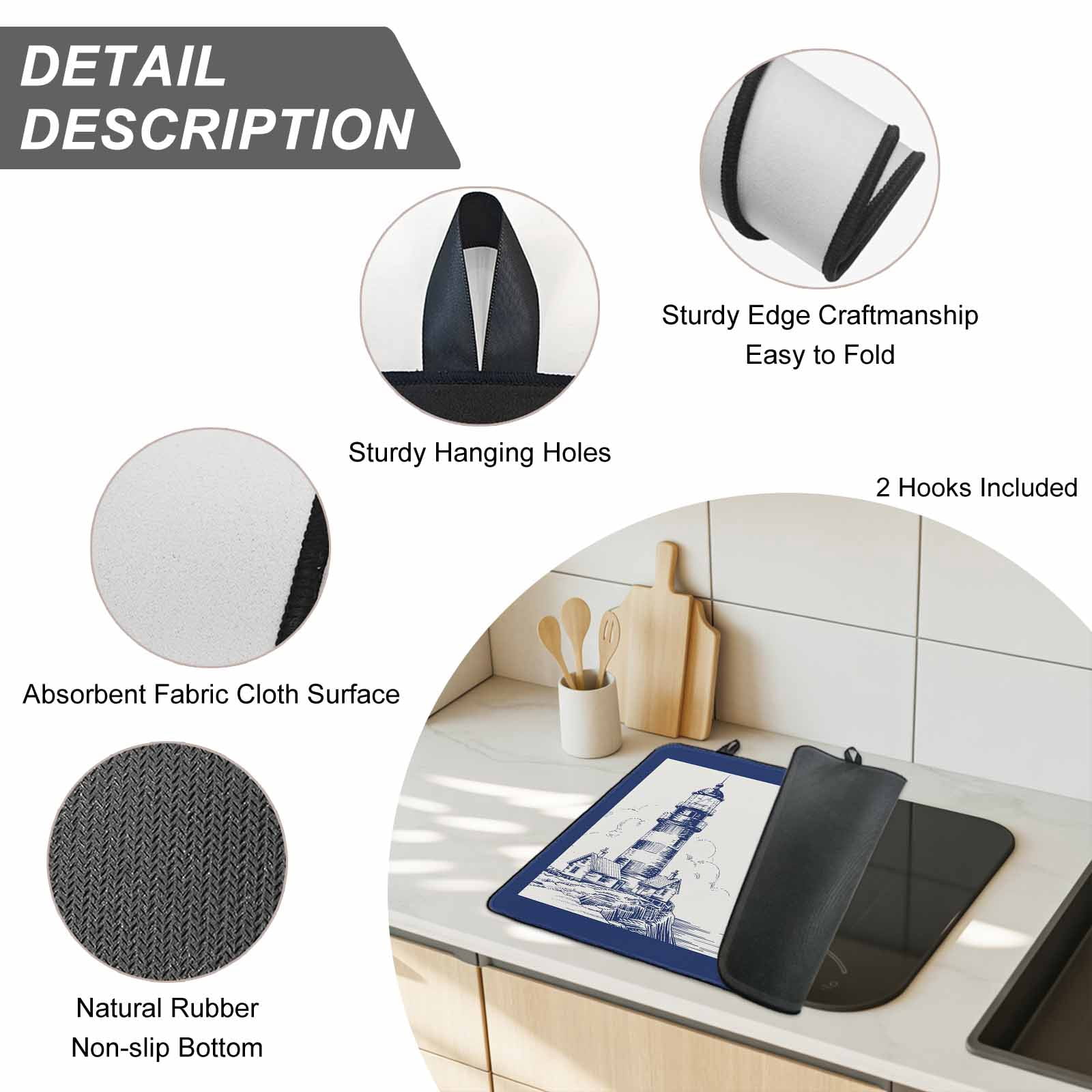 Lighthouse Stove Top Cover for Electric Stove, Heat-proof & Non Slip Glass Top Stove Cover Protector, Ocean Seagull Vintage Navy Blue Coastal Boat Kitchen Flat Cooktop Rubber Mat 36x21 Inches