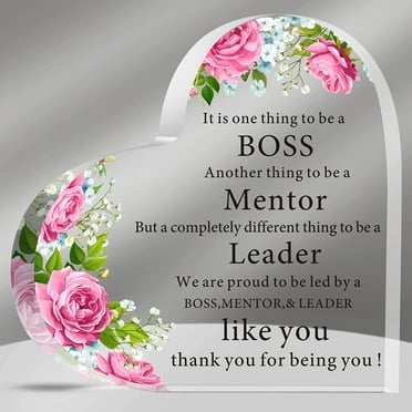 Boss Lady Gifts for Women Acrylic Boss Lady Office Desk Decor Inspirational Quotes Boss Birthday Gifts Boss Appreciation Keepsake and Paperweight for Female Leader (Flower)