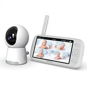 NexiGo Video Baby Monitor with Camera and Audio, 5 Inch Split IPS Screen, Support Up to 4 Cameras, 2-Way Audio, Pan-Tilt-Zoom, 4800mAh Battery, Temperature Detection, Night Vision, Lullaby (White)