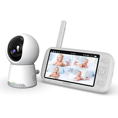 NexiGo Video Baby Monitor with Camera and Audio, 5 Inch Split IPS Screen, Support Up to 4 Cameras, 2-Way Audio, Pan-Tilt-Zoom, 4800mAh Battery, Temperature Detection, Night Vision, Lullaby (White)