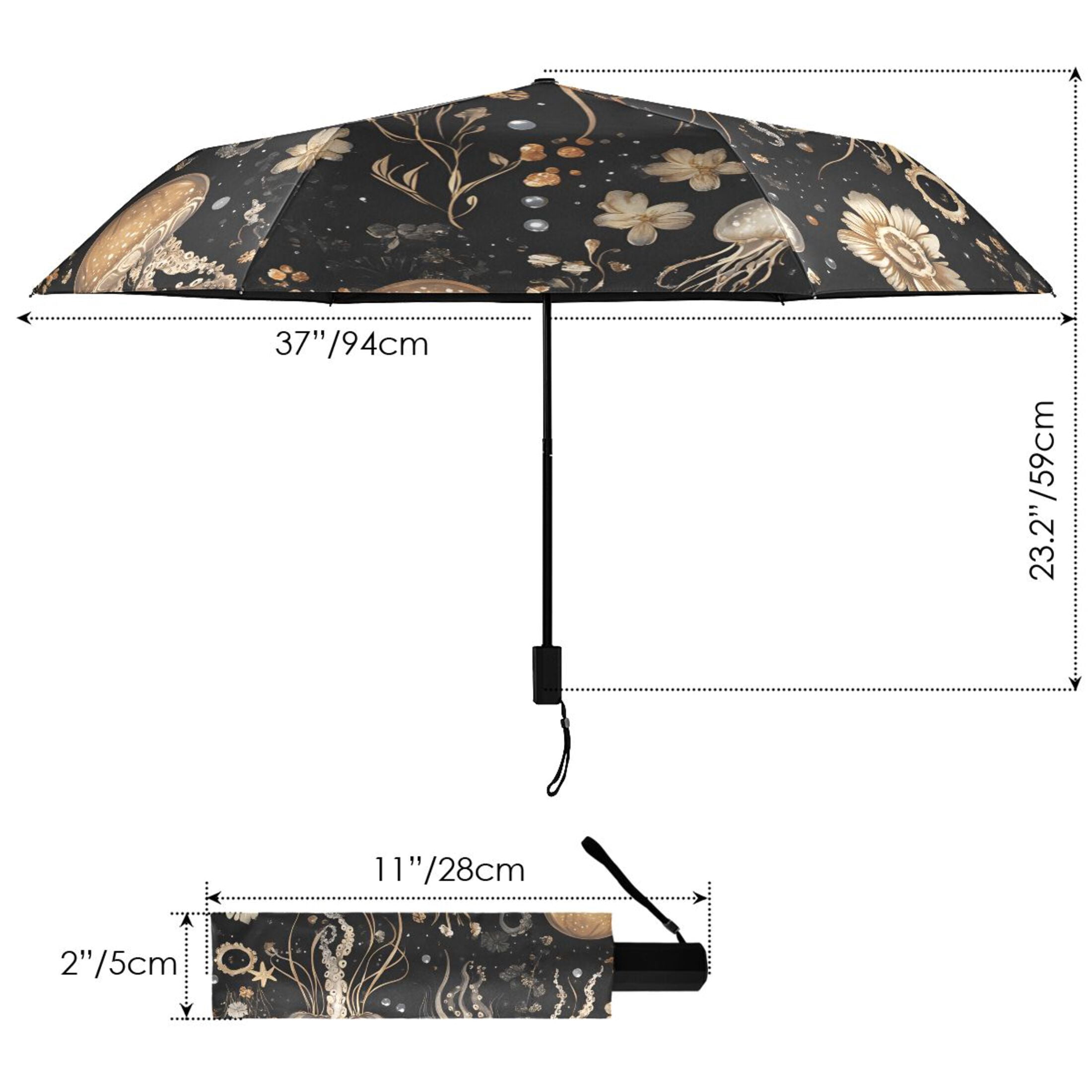 ALAZA Jellyfish Pattern UPF 50+ Compact Folding Umbrella for Rain Travel Umbrella Packable