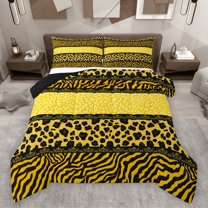 Homewish Cheetah Zebra Print Bedding Comforter Set 2pcs for Teens Female Men,Retro Vintage Aesthetic Twin Comforter Sets Microfiber,Abstract Geometric Stripes Breathable Bedding Set
