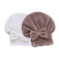 thumbnail image 1 of Paquete de 2 toallas para secar el cabello, gorro de toalla para el cabello con turbante absorbente, envoltura para la cabeza de secado rápido con nudo de lazo, 1 of 5