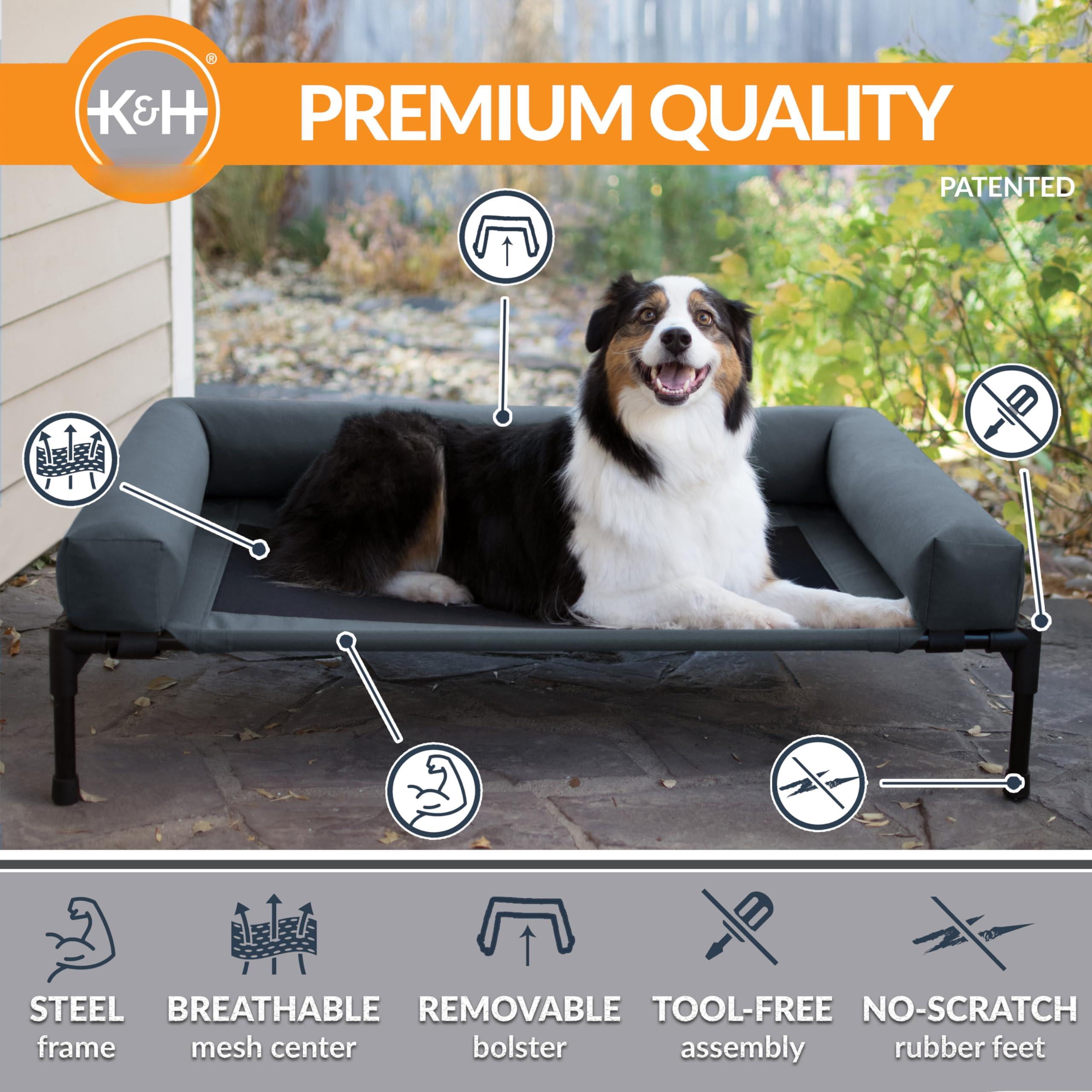 Bolster Dog  Indoor Outdoor Elevated Hammock Bed With Removable Washable Bolsters Mesh Cover Raised Metal Frame - Large 42 X 30in Charcoal