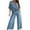 Blue, variant on HONHUZH 2 Piece Outfits for Women Summer Suit Short Sleeve Solid Trousers Casual Two-Piece Suit