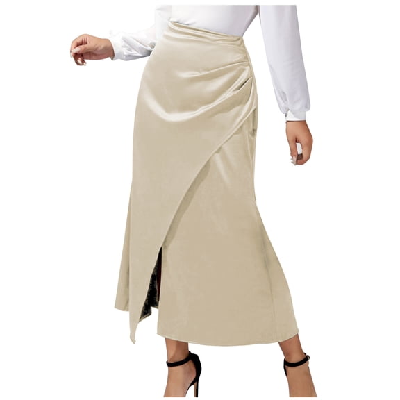 PUMISAS Zipper High Waist Tight Skirts For Women High Waist Pleated Skirts Solid Color Fold Casual Tight Long Skirt