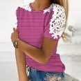 thumbnail image 2 of Camisas de Manga Corta para las Mujeres Impresión Cuello Redondo Suéter Encaje Camisa, Blusa de Verano Casual para las Mujeres, 2 of 5