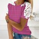 thumbnail image 2 of Camisas de Manga Corta para las Mujeres Impresión Cuello Redondo Suéter Encaje Camisa, Blusa de Verano Casual para las Mujeres, 2 of 5