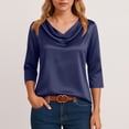 thumbnail image 6 of Dressy Tops for Women 3/4 Sleeve Silk Satin Blouses Business Work T Shirts Loose Fit Cowl Neck Spring Summer Outfits 2026 Navy XL, 6 of 7