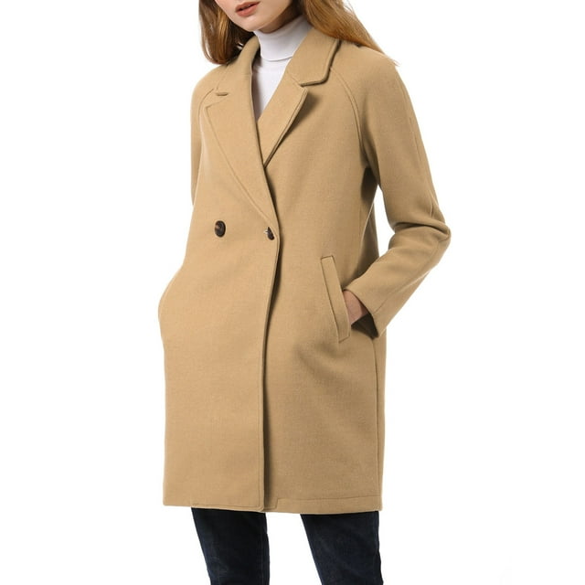 INSPIRE CHIC Manteau Mi-Long pour Femme à Double Boutonnage, Raglan, à Revers, à Manches Longues
