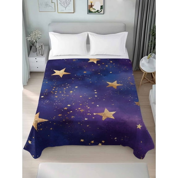 Starry Sky Star Twim Size Flat Sheet, Wrinkleproof & Fadeproof Cooling Flat Bed Sheet Only, Yellow Purple Stars Breathable Soft Bedding Top Sheets 66 x 96 Inches