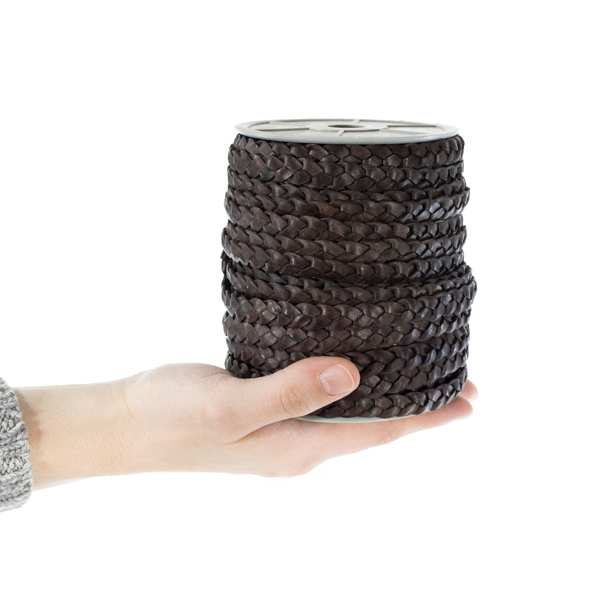 Craft County Flat Braided Leather Craft Cord - 5mm or 10mm Diameter - 5, 10, or 25 Yard Lengths - Make Jewelry, Bracelets, Necklaces, Belts, Pet Leashes and Other DIY Projects
