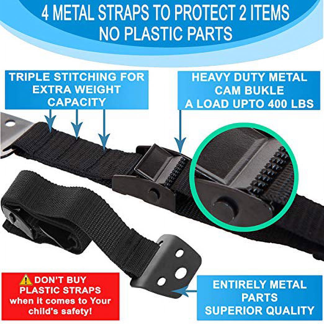 LNKOO 4 Park TV And Furniture Anti Tip Straps - Safety Furniture Wall Anchors For Baby Proofing Flat Screen TV, Dresser, Furniture Anchors Bookcase - All Metal, No Plastic Parts with Free Gift