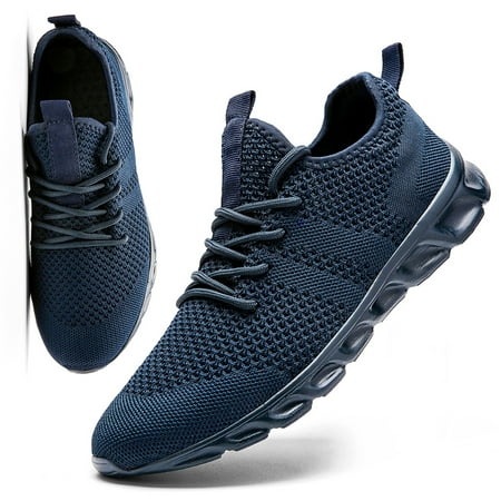 

BUBUDENG Mens Walking Sneakers Athletic Shoes Breathable Knit Casual Shoes 9 Blue Trainers Lightweight