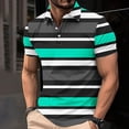 thumbnail image 2 of ZCFZJW Mens Striped Color Block Print T-Shirts Lightweight Casual Summer Short Sleeve Button up V Neck Henley Shirts Loose Regular Fit Comfy Workout Tees Tops Multicolor#04 XL, 2 of 5