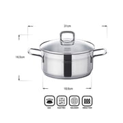Kitchen Flower Master Stainless Steel Cookware, 3-Ply Impact Bonding Bottom Sauce Pot (20cm)