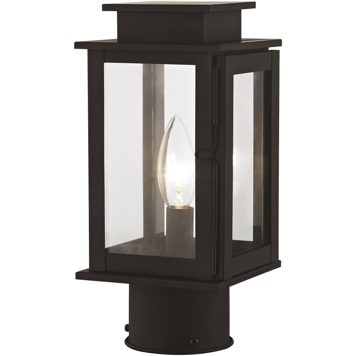 4.75 inch 1 Light Bronze Outdoor Post Lantern with Clear Glass Shade backed with Hand Crafted Solid Brass material for patio, front porch, entryway and more