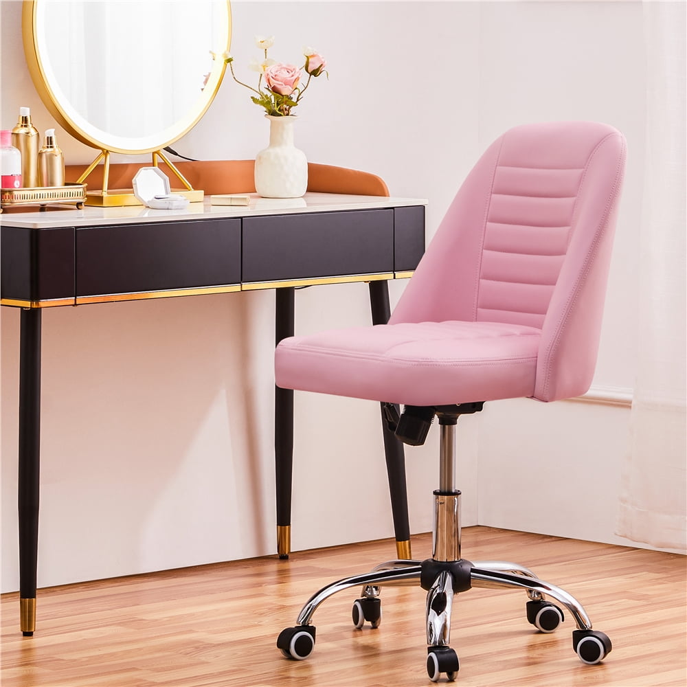 Yaheetech Faux Leather Mid Back Desk Chair with Wheels for Home Office, Pink