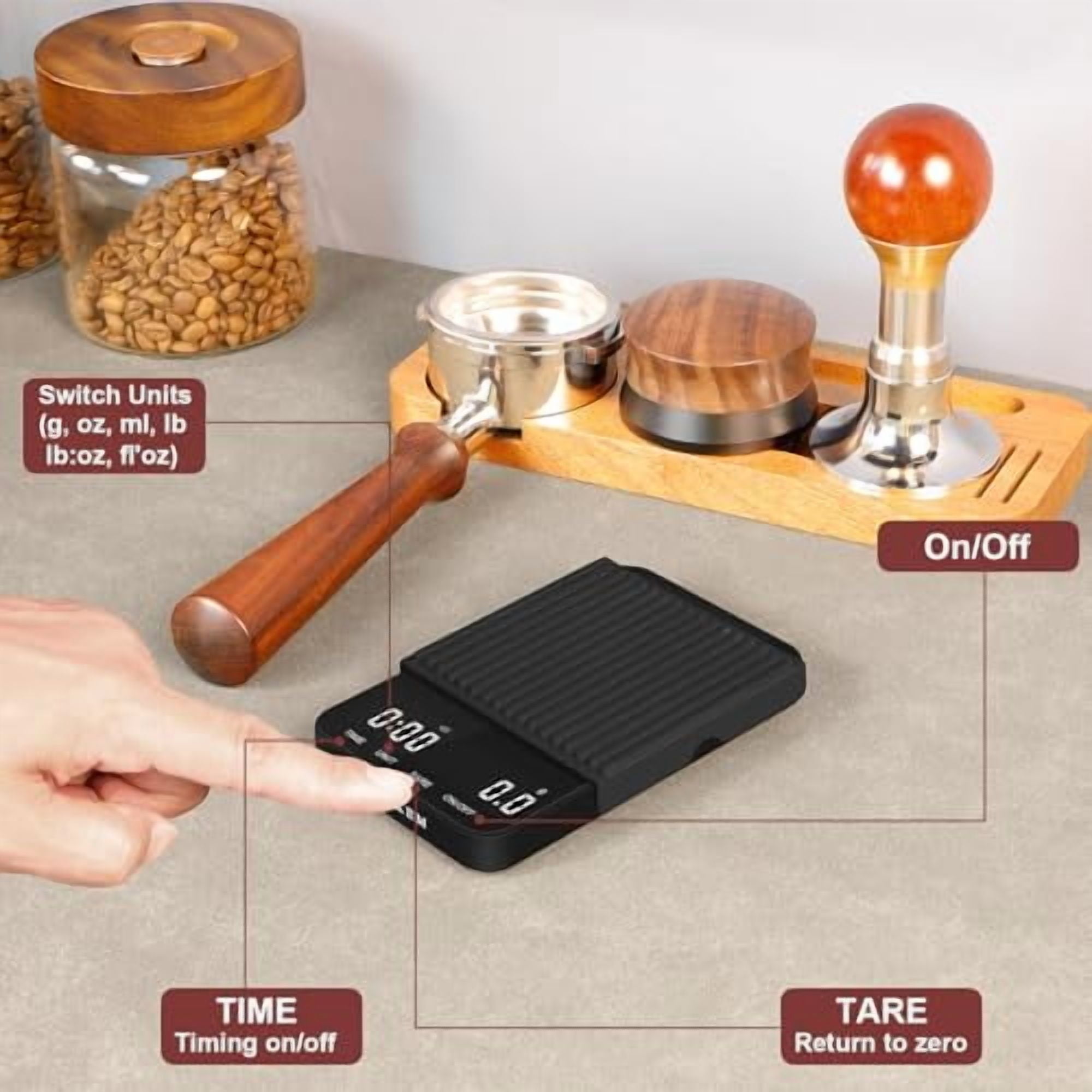 Coffee Espresso Scale with Timer, Kitchen Food Digital Matcha Scale, Rechargeable, Glass Mirror Design, for Barista, 0.3-2000g/0.1g